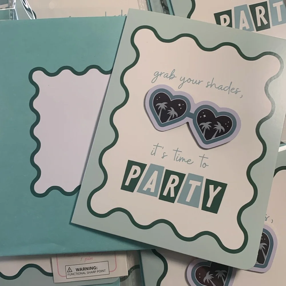 Party Note Cards 30 PK Grab your Shades it’s time to party W/Sunglasses pin NEW